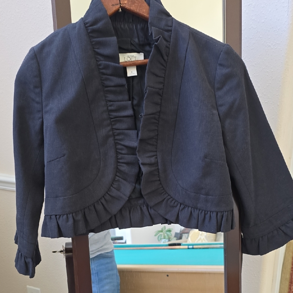 Ann Taylor Midnight Ruffle Trim Blazer
